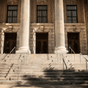 Front steps and columns of a government building representing South Africa’s National Treasury offices
