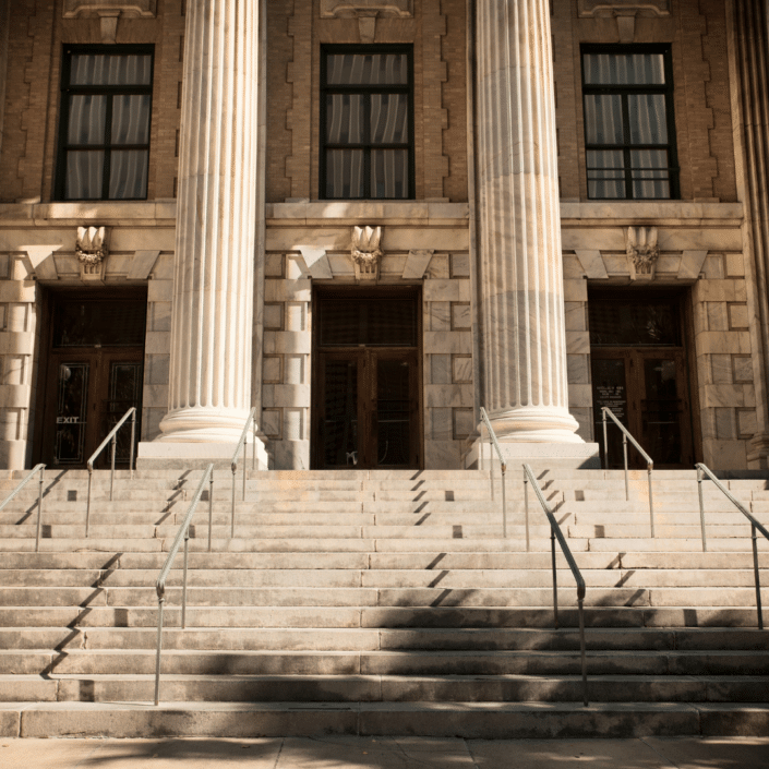 Front steps and columns of a government building representing South Africa’s National Treasury offices